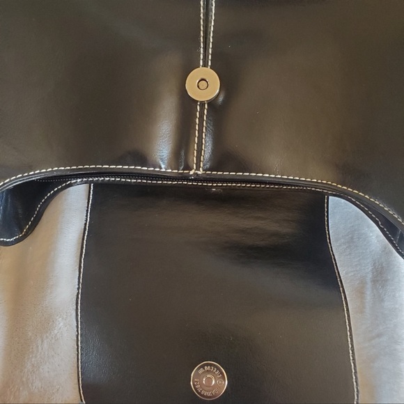 BLACK BAGUETTE FAUX LEATHER SHOULDER HANDBAG Y2K - Picture 4 of 8